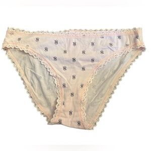 Victoria’s Secret Pale Pink Lace Trim Black Logo Panties Women’s Size Medium